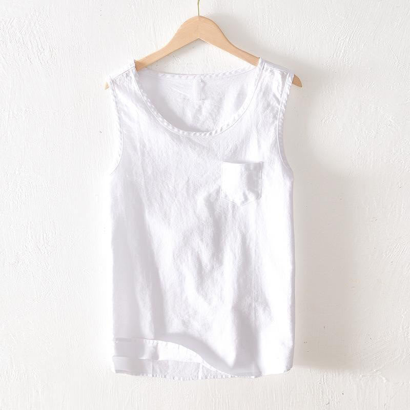 Buddha Stones Canotta da uomo estiva casual e minimalista a tinta unita, senza maniche, con tasca applicata. - Bianco - US/UK/AU42, EU52 (3XL) - image 8