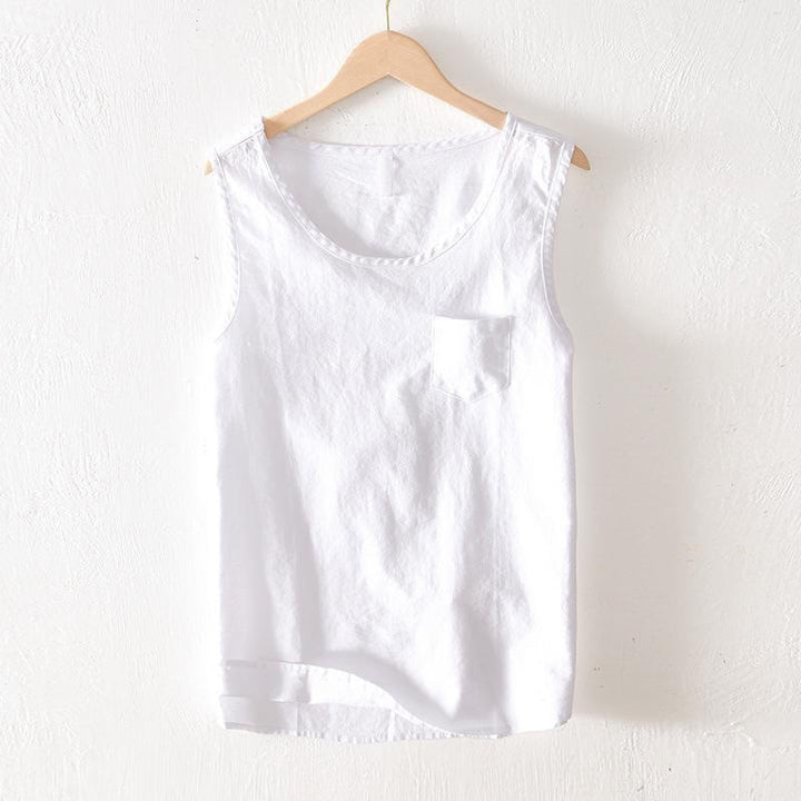 Buddha Stones Canotta da uomo estiva casual e minimalista a tinta unita, senza maniche, con tasca applicata. - Bianco - US/UK/AU42, EU52 (3XL) - image 8