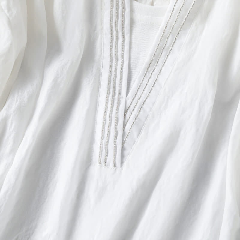 Buddha Stones T-shirt da donna a maniche corte, semplici, estive e casual, con scollo a V. - image 9
