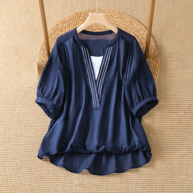 Buddha Stones T-shirt da donna a maniche corte, semplici, estive e casual, con scollo a V. - Marina - US8-10, UK/AU12-14, EU40-42 (2XL) - image 0