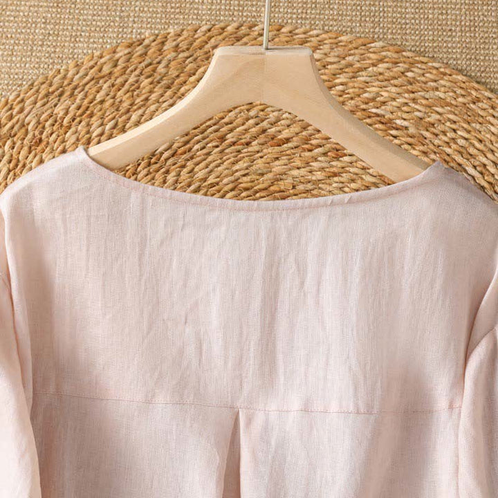 Buddha Stones T-shirt da donna a maniche lunghe, elegante e casual, con scollo rotondo e ricamo floreale bianco, ideale per l'estate. - image 3