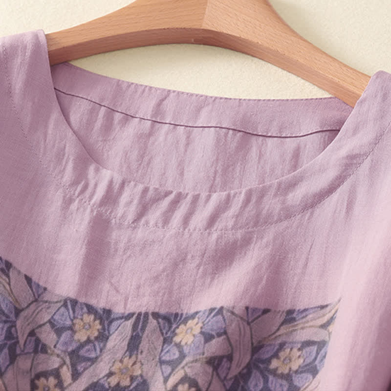 Buddha Stones T-shirt da donna a maniche corte, stile vintage, casual, con coulisse e stampa di fiori astratti, ideale per l'estate. - image 1