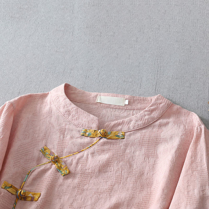 Buddha Stones Camicia da donna a maniche a tre quarti, stile estivo Tang, casual, con bottoni a rana, tinta unita. - image 1