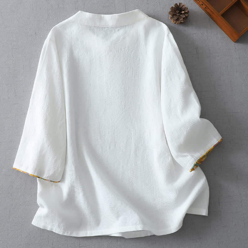 Buddha Stones Camicia da donna a maniche a tre quarti, stile estivo Tang, casual, con bottoni a rana, tinta unita. - image 9
