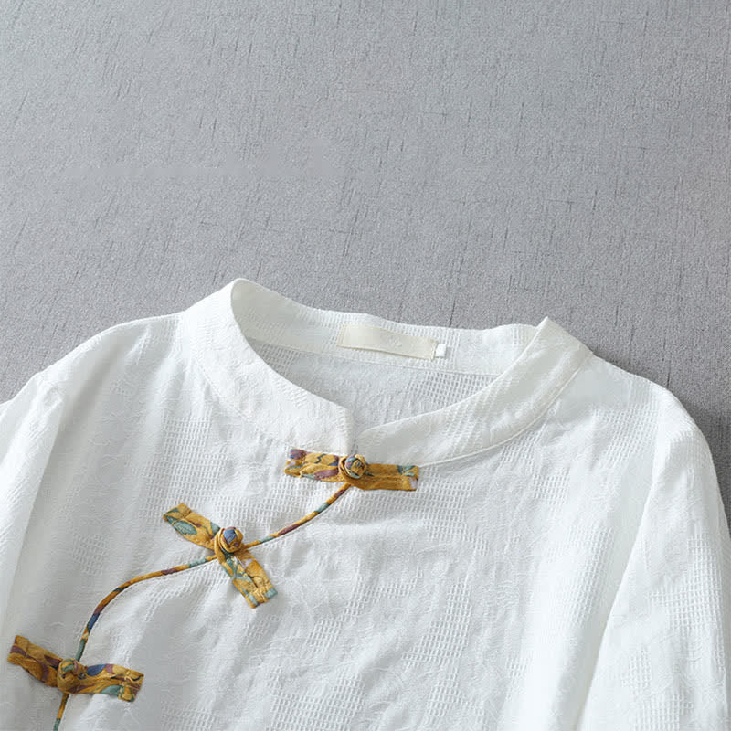 Buddha Stones Camicia da donna a maniche a tre quarti, stile estivo Tang, casual, con bottoni a rana, tinta unita. - image 10