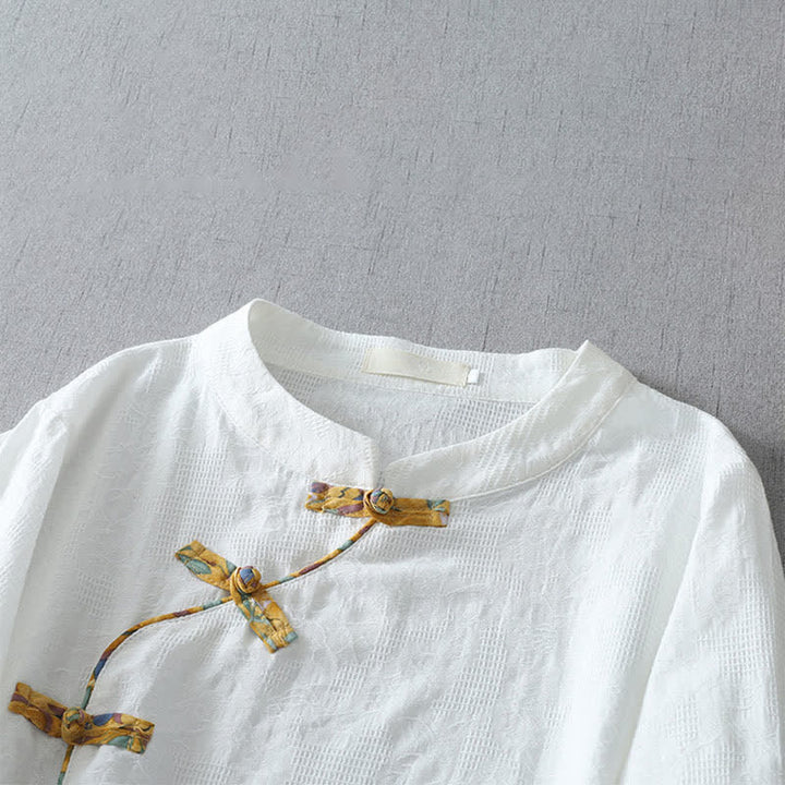 Buddha Stones Camicia da donna a maniche a tre quarti, stile estivo Tang, casual, con bottoni a rana, tinta unita. - image 10