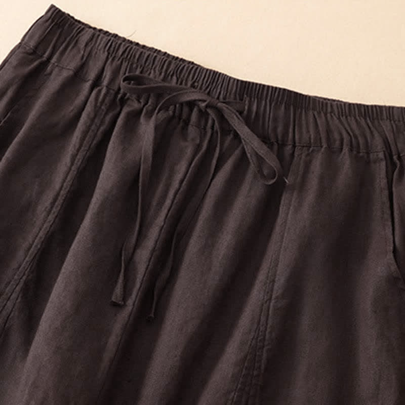 Buddha Stones Pantaloni corti estivi casual con coulisse, orlo a balze, pantaloni harem da donna con tasca - image 4