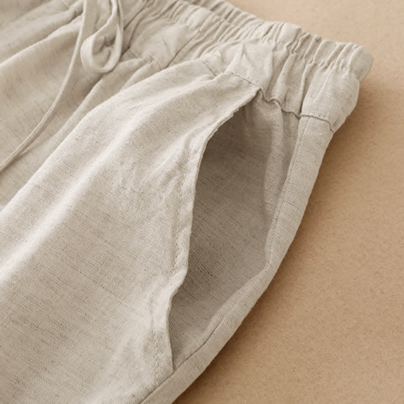 Buddha Stones Pantaloni corti estivi casual con coulisse, orlo a balze, pantaloni harem da donna con tasca - image 13