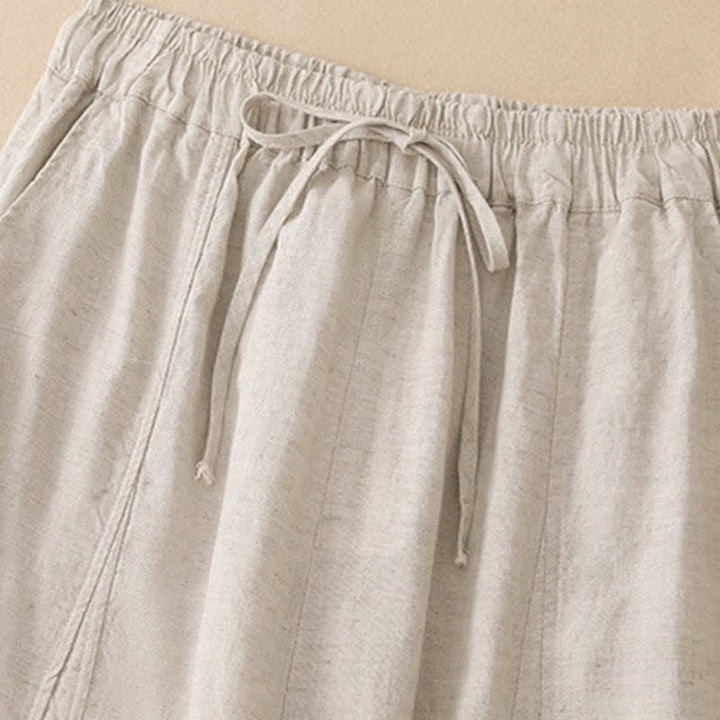 Buddha Stones Pantaloni corti estivi casual con coulisse, orlo a balze, pantaloni harem da donna con tasca - image 12