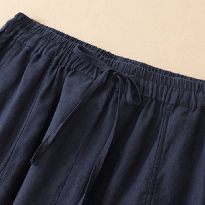 Buddha Stones Pantaloni corti estivi casual con coulisse, orlo a balze, pantaloni harem da donna con tasca - image 1