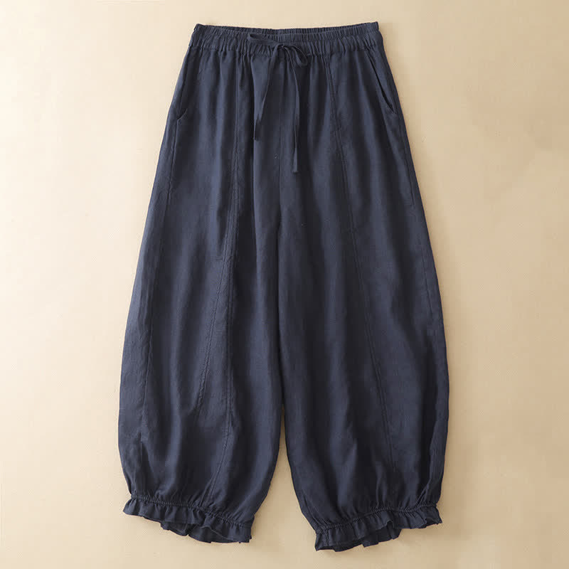 Buddha Stones Pantaloni corti estivi casual con coulisse, orlo a balze, pantaloni harem da donna con tasca - Marina - US8-10, UK/AU12-14, EU40-42 (2XL) - image 0