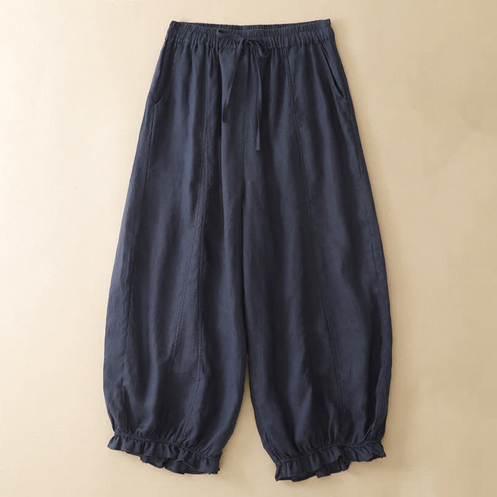 Buddha Stones Pantaloni corti estivi casual con coulisse, orlo a balze, pantaloni harem da donna con tasca - Marina - US8-10, UK/AU12-14, EU40-42 (2XL) - image 0