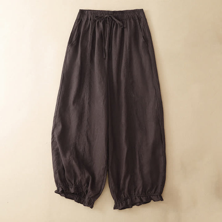 Buddha Stones Pantaloni corti estivi casual con coulisse, orlo a balze, pantaloni harem da donna con tasca - Siena - US8-10, UK/AU12-14, EU40-42 (2XL) - image 3