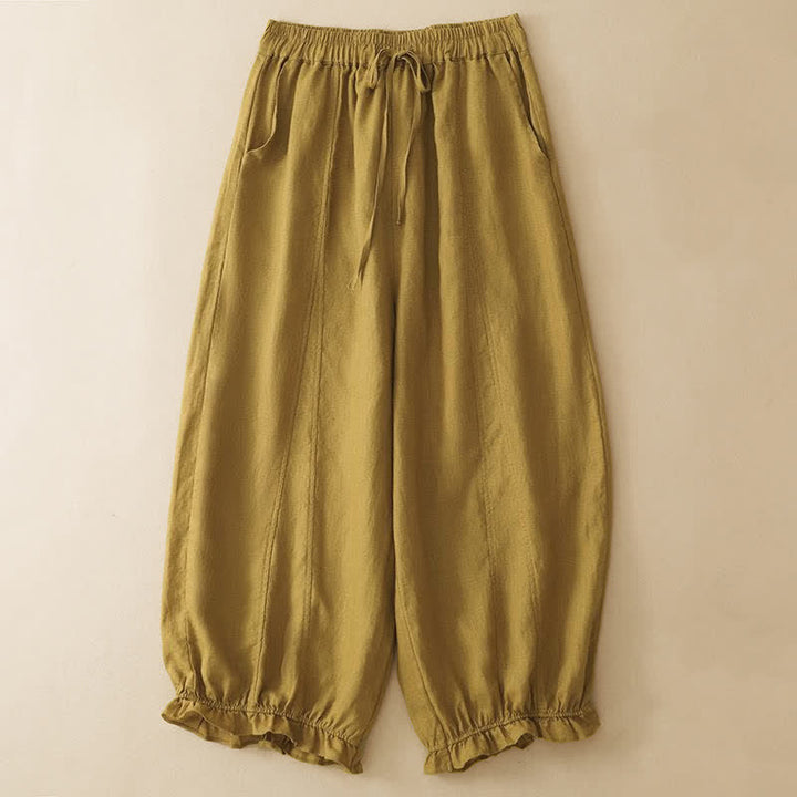 Buddha Stones Pantaloni corti estivi casual con coulisse, orlo a balze, pantaloni harem da donna con tasca - Cachi scuro - US8-10, UK/AU12-14, EU40-42 (2XL) - image 6