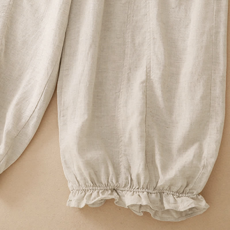 Buddha Stones Pantaloni corti estivi casual con coulisse, orlo a balze, pantaloni harem da donna con tasca - image 15