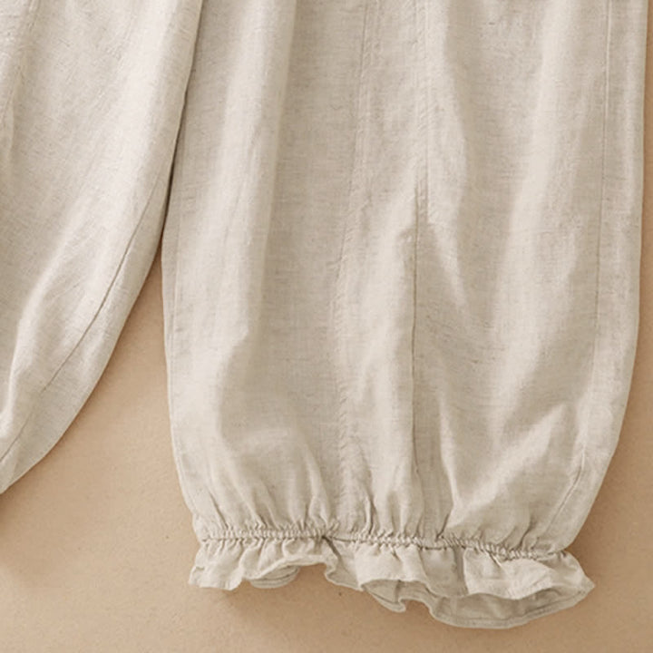 Buddha Stones Pantaloni corti estivi casual con coulisse, orlo a balze, pantaloni harem da donna con tasca - image 15