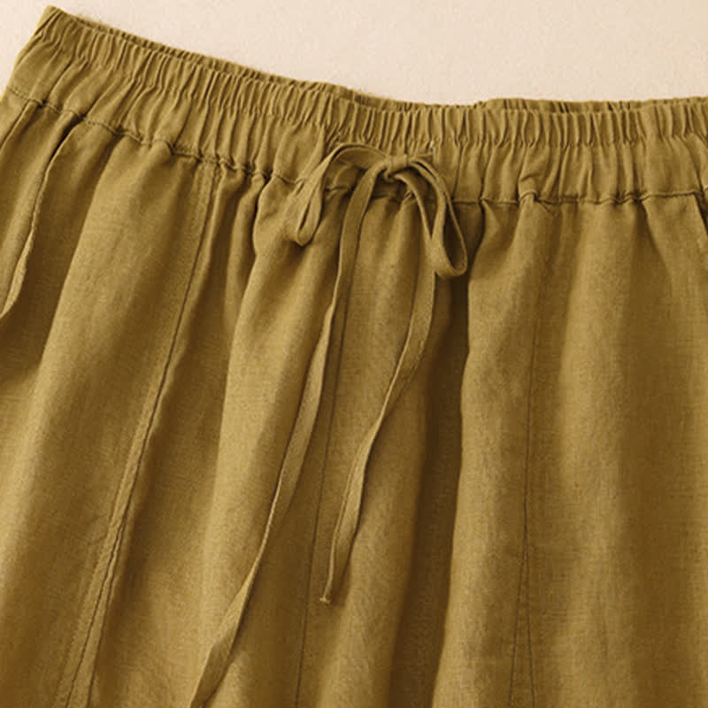 Buddha Stones Pantaloni corti estivi casual con coulisse, orlo a balze, pantaloni harem da donna con tasca - image 7