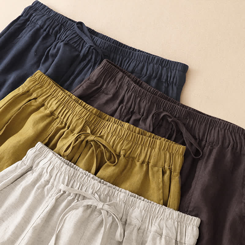 Buddha Stones Pantaloni corti estivi casual con coulisse, orlo a balze, pantaloni harem da donna con tasca - image 20