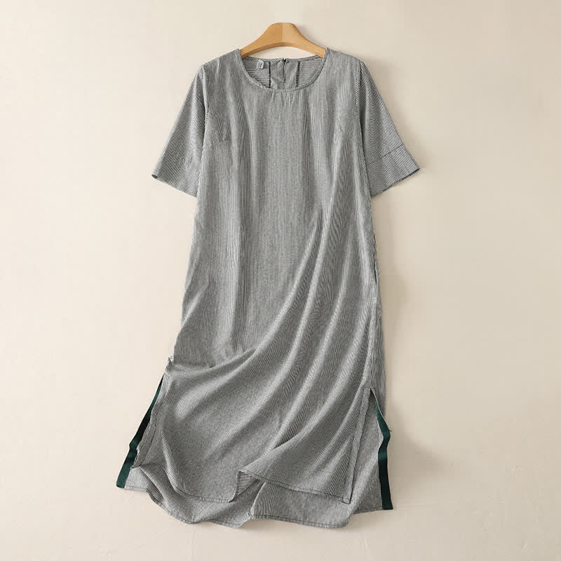 Buddha Stones Abito estivo casual semplice da donna a maniche corte con spacco laterale e righe, con tasca. - Nero - US14, UK/AU18, EU46 (2XL) - image 9