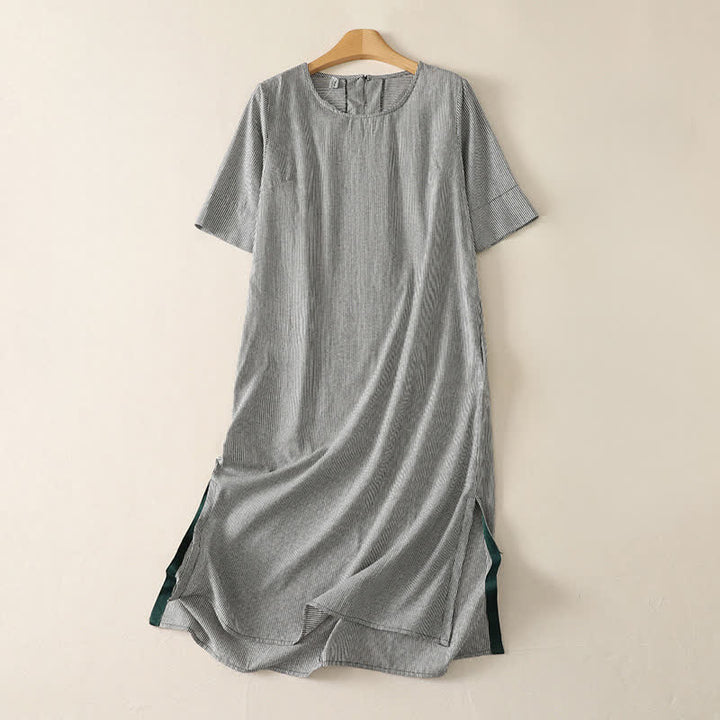 Buddha Stones Abito estivo casual semplice da donna a maniche corte con spacco laterale e righe, con tasca. - Nero - US14, UK/AU18, EU46 (2XL) - image 9