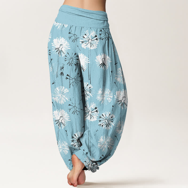 Buddha Stones Pantaloni harem da donna in puro cotone con motivo a dente di leone e vita elasticizzata. - image 1