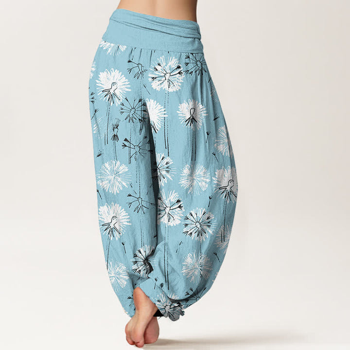 Buddha Stones Pantaloni harem da donna in puro cotone con motivo a dente di leone e vita elasticizzata. - image 1