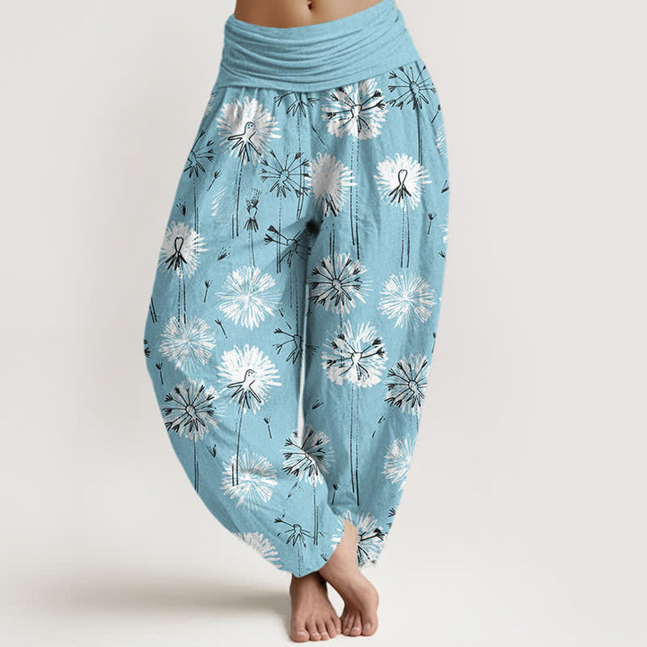 Buddha Stones Pantaloni harem da donna in puro cotone con motivo a dente di leone e vita elasticizzata. - Cielo Blu - US16, UK/AU20, EU48 (3XL) - image 0