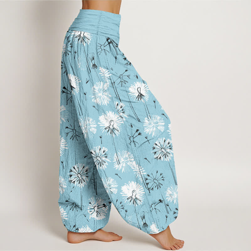 Buddha Stones Pantaloni harem da donna in puro cotone con motivo a dente di leone e vita elasticizzata. - image 2