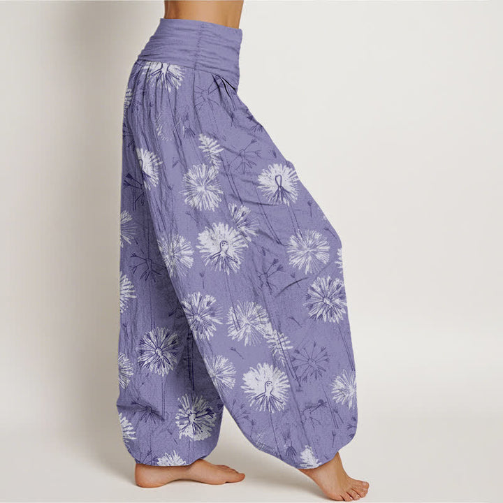 Buddha Stones Pantaloni harem da donna in puro cotone con motivo a dente di leone e vita elasticizzata. - image 7