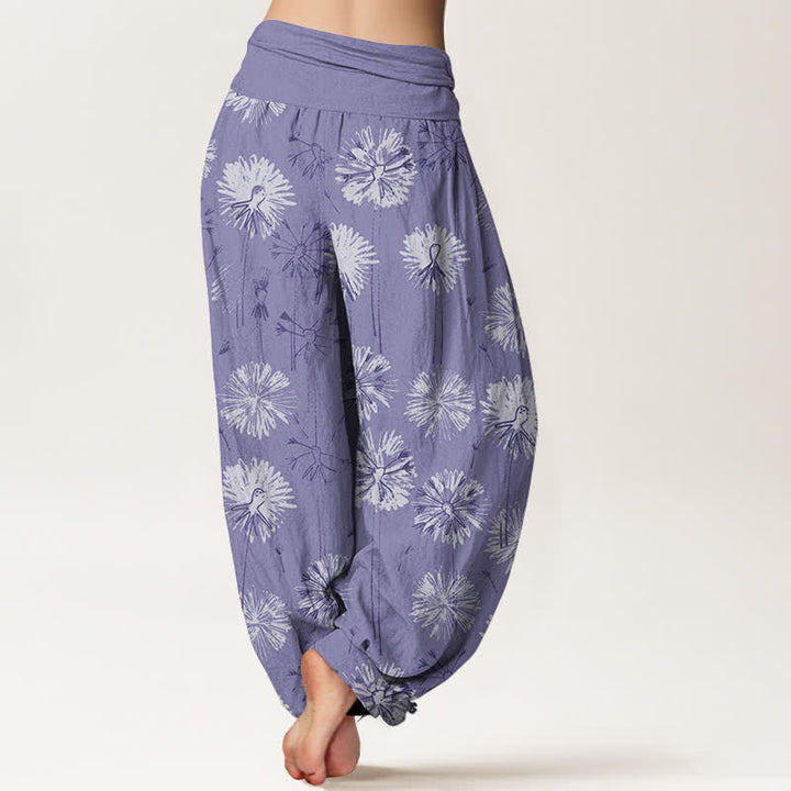 Buddha Stones Pantaloni harem da donna in puro cotone con motivo a dente di leone e vita elasticizzata. - image 6