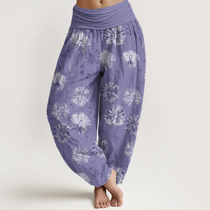 Buddha Stones Pantaloni harem da donna in puro cotone con motivo a dente di leone e vita elasticizzata. - Viola medio - US16, UK/AU20, EU48 (3XL) - image 5