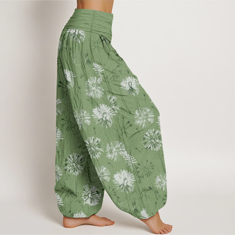 Buddha Stones Pantaloni harem da donna in puro cotone con motivo a dente di leone e vita elasticizzata. - image 10