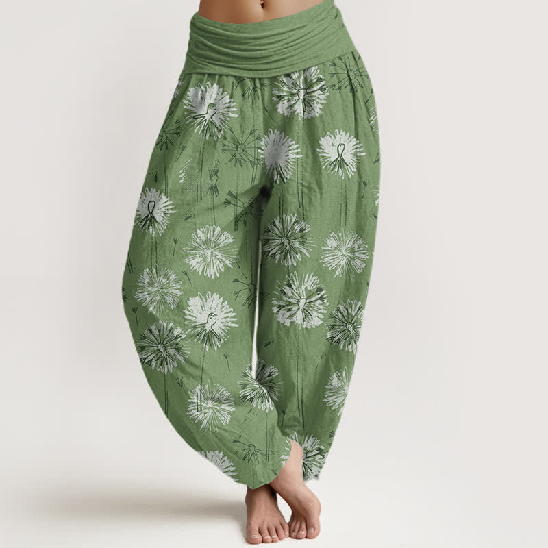 Buddha Stones Pantaloni harem da donna in puro cotone con motivo a dente di leone e vita elasticizzata. - Verde oliva - US16, UK/AU20, EU48 (3XL) - image 8