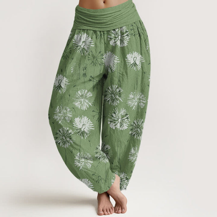 Buddha Stones Pantaloni harem da donna in puro cotone con motivo a dente di leone e vita elasticizzata. - Verde oliva - US16, UK/AU20, EU48 (3XL) - image 8