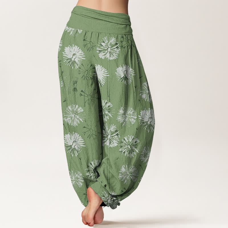 Buddha Stones Pantaloni harem da donna in puro cotone con motivo a dente di leone e vita elasticizzata. - image 9