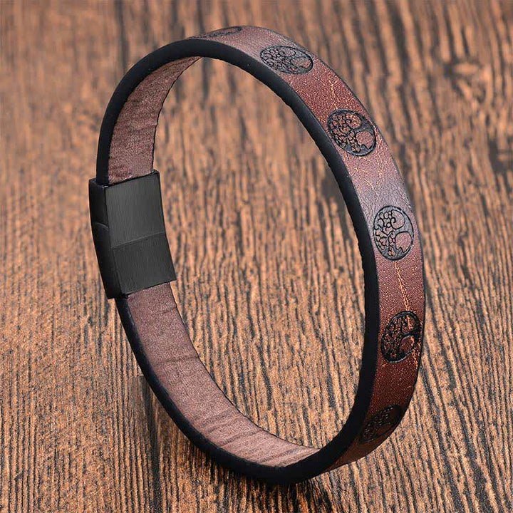 Buddha Stones Bracciale avvolgente in pelle intrecciata e acciaio al titanio con motivo Albero della Vita - Strato singolo - image 2