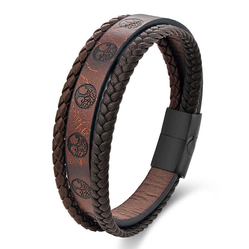 Buddha Stones Bracciale avvolgente in pelle intrecciata e acciaio al titanio con motivo Albero della Vita - image 1