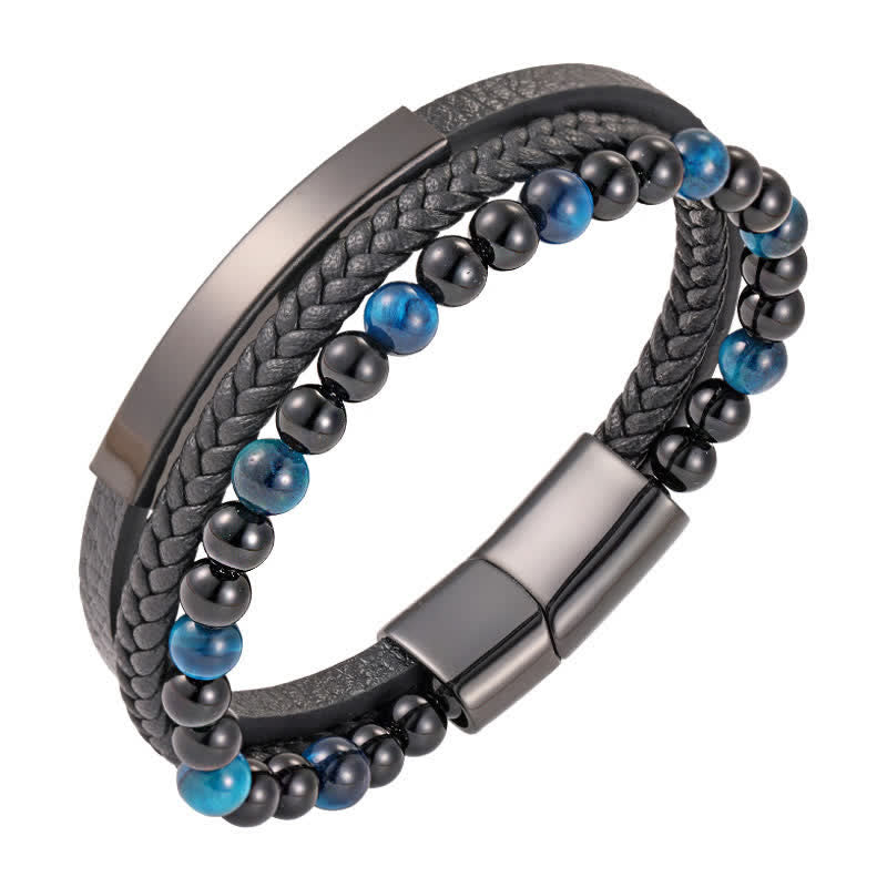 Buddha Stones Bracciale multistrato in pelle intrecciata occhio di tigre resistente - Lago Blu - image 4