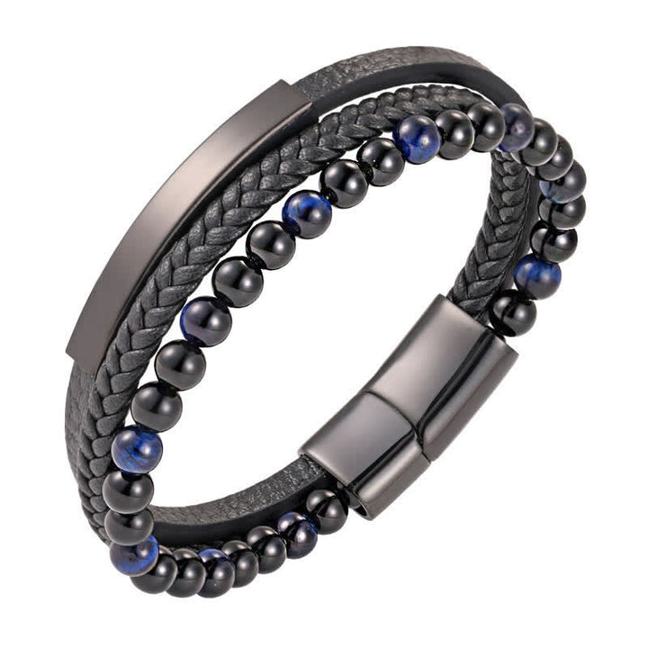 Buddha Stones Bracciale multistrato in pelle intrecciata occhio di tigre resistente - Stile lapislazzuli - image 15