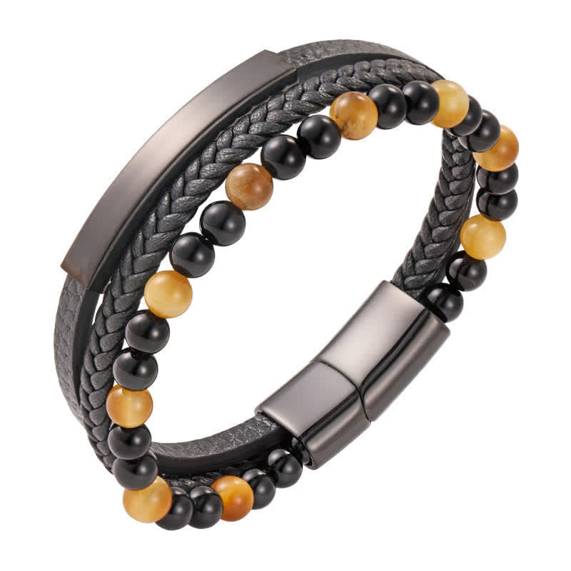 Buddha Stones Bracciale multistrato in pelle intrecciata occhio di tigre resistente - D'oro - image 19