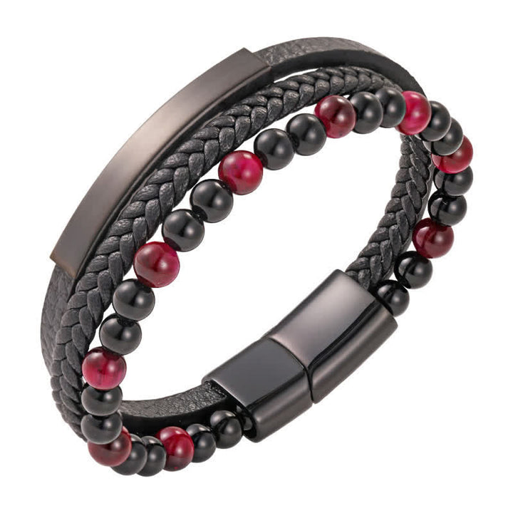Buddha Stones Bracciale multistrato in pelle intrecciata occhio di tigre resistente - Rosa - image 17