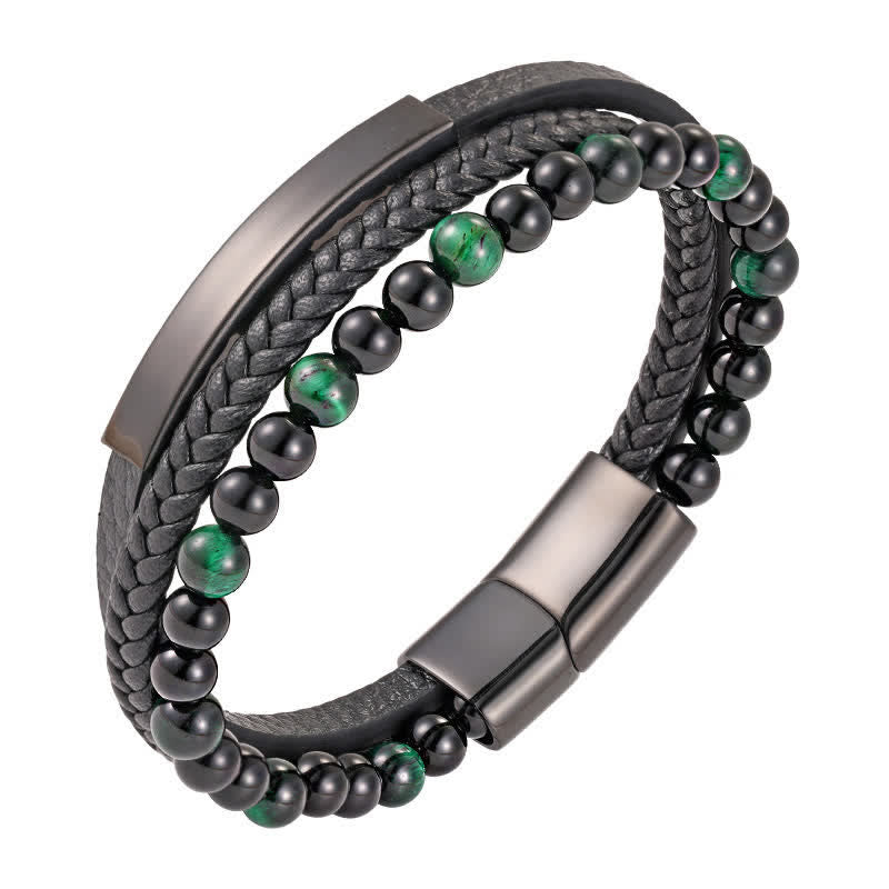 Buddha Stones Bracciale multistrato in pelle intrecciata occhio di tigre resistente - Verde - image 14