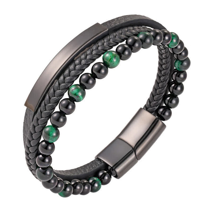 Buddha Stones Bracciale multistrato in pelle intrecciata occhio di tigre resistente - Verde - image 14