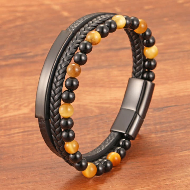 Buddha Stones Bracciale multistrato in pelle intrecciata occhio di tigre resistente - image 18