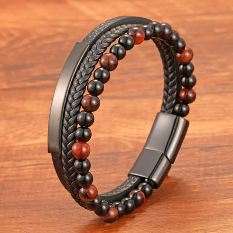Buddha Stones Bracciale multistrato in pelle intrecciata occhio di tigre resistente - image 11