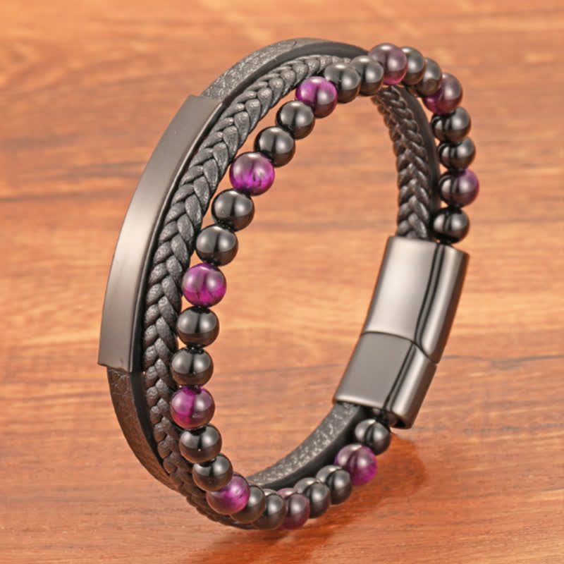 Buddha Stones Bracciale multistrato in pelle intrecciata occhio di tigre resistente - image 16
