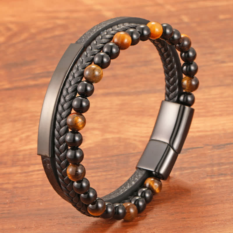 Buddha Stones Bracciale multistrato in pelle intrecciata occhio di tigre resistente - image 9