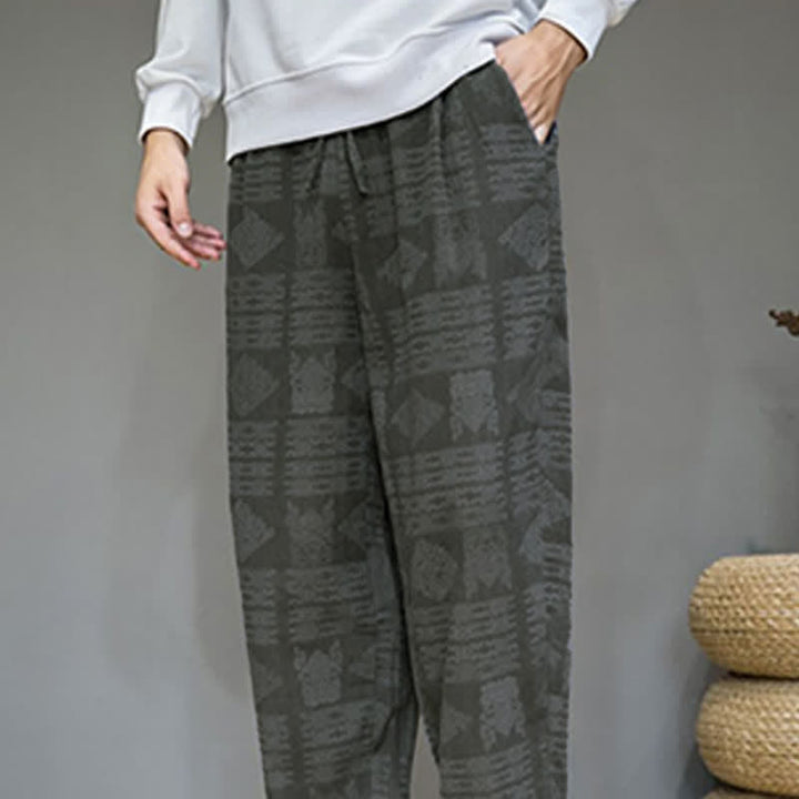 Buddha Stones Pantaloni lunghi da uomo a gamba dritta, stile vintage, casual, con motivo geometrico, per primavera/estate, con tasche. - image 7