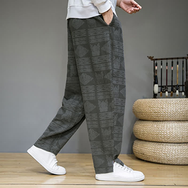 Buddha Stones Pantaloni lunghi da uomo a gamba dritta, stile vintage, casual, con motivo geometrico, per primavera/estate, con tasche. - image 3