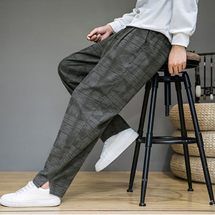 Buddha Stones Pantaloni lunghi da uomo a gamba dritta, stile vintage, casual, con motivo geometrico, per primavera/estate, con tasche. - image 6